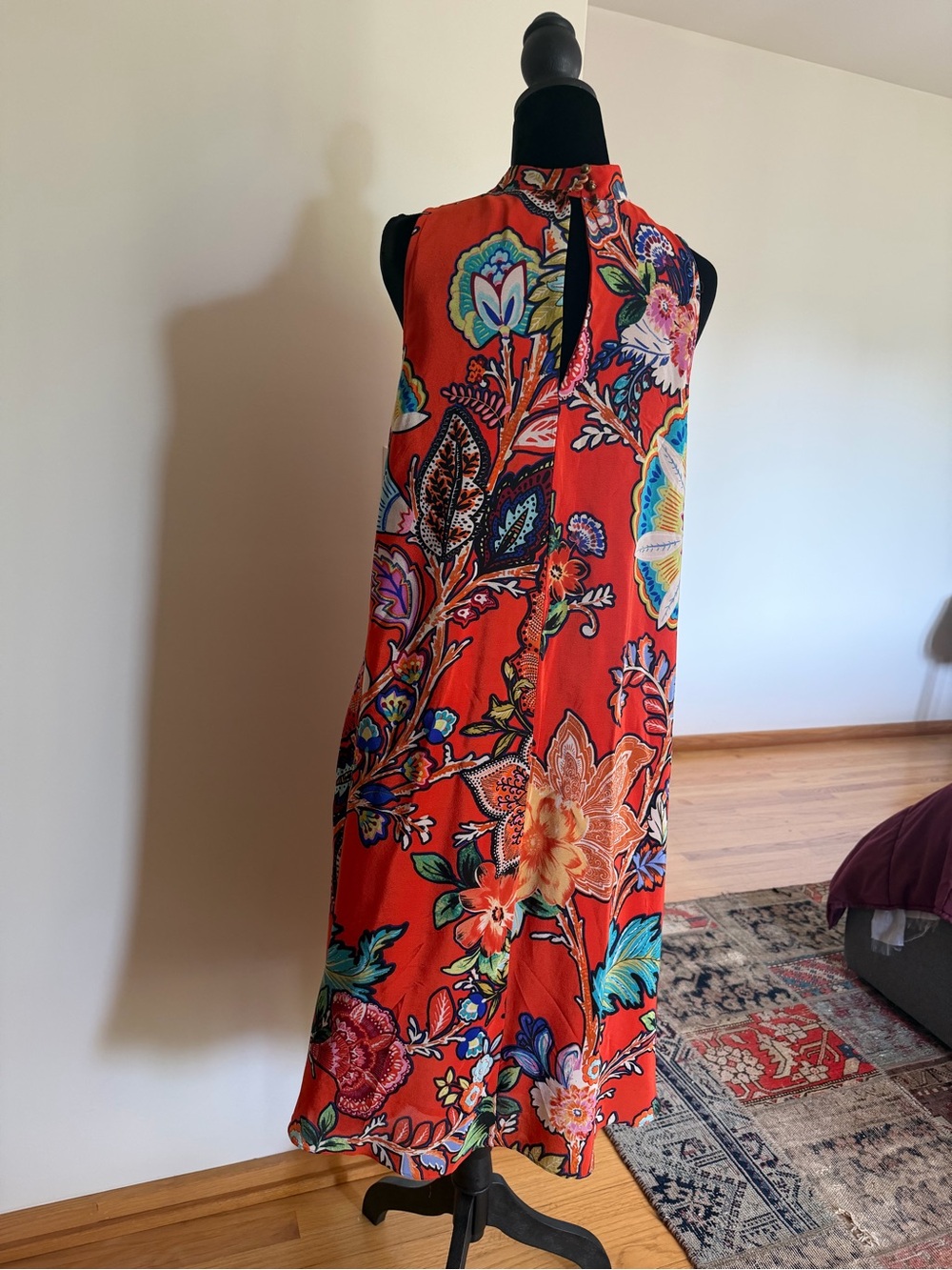 Maeve Red Floral High-Neck Midi Dress